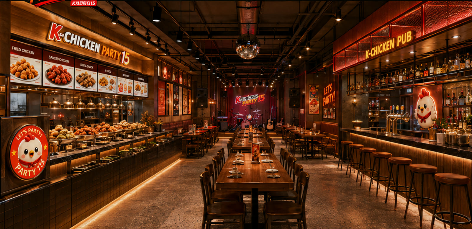 40평 플래그십 K-Chicken Pub 매장 컨셉